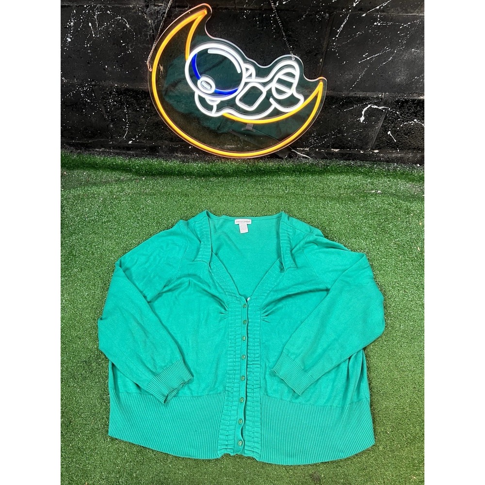 Jessica London Womens Turquoise‎ Button 100% Cotton V Neck Cardigan Size 22/24